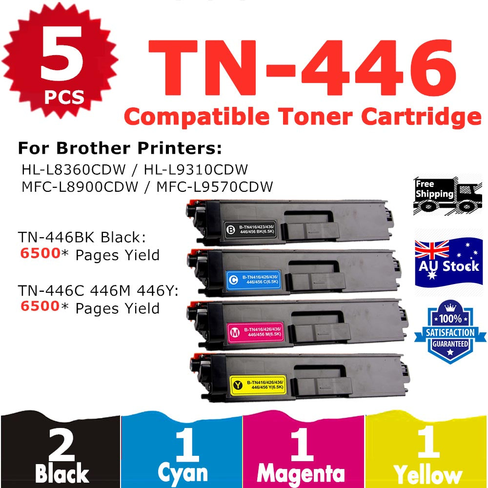 5 Pack InkSales Brother TN446 TN-446BK TN-446C TN-446M TN-446Y Compatible Toner Cartridge   (2BK,1C,1M,1Y)