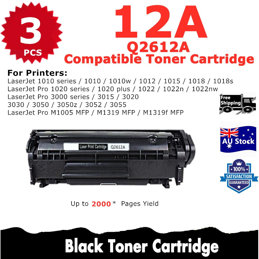 3 Pack InkSales HP CE2612A 12A Compatible Toner Cartridge  (3BK)