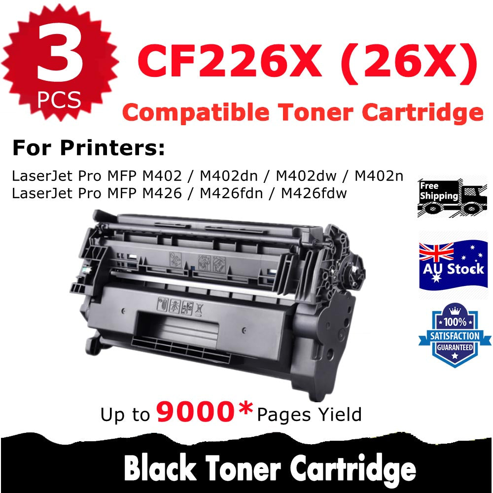 3 Pack InkSales HP CF226X 26X Compatible Toner Cartridge  (3BK)