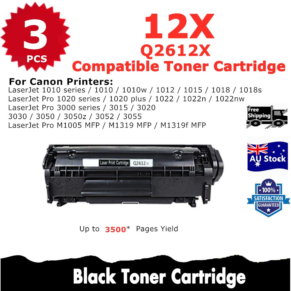 3 Pack InkSales HP Q2612X 12X Compatible Toner Cartridge  (3BK)