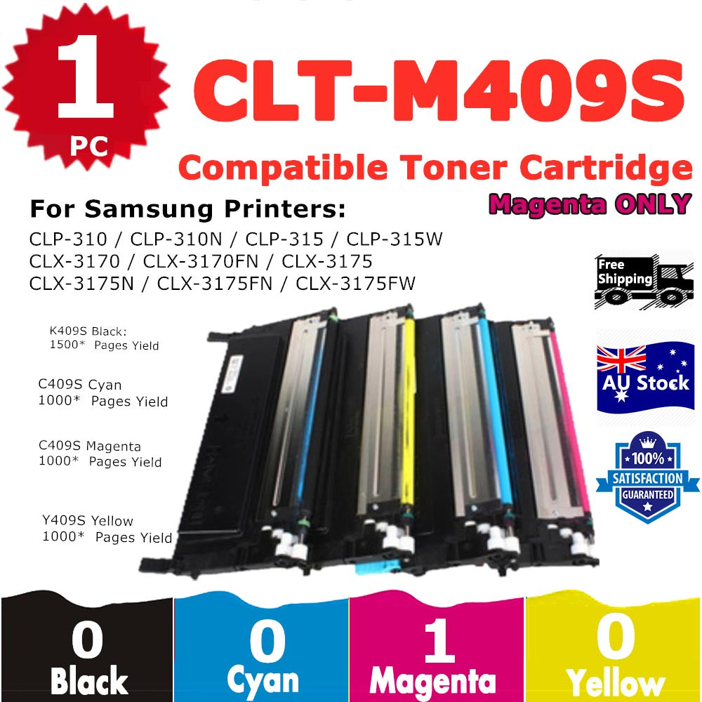 1 Pack InkSales Samsung CLP-310 CLP-315 CLX-3170 CLX-3175 CLT409S Magenta Only Compatible Toner Cartridge (CLT-M409S M409 SU274A)   (1M)