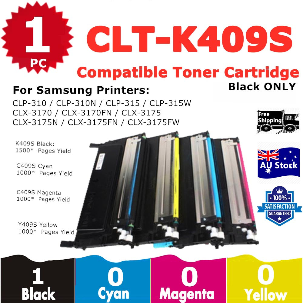 1 Pack InkSales Samsung CLP-310 CLP-315 CLX-3170 CLX-3175 CLT409S Black Only Compatible Toner Cartridge (CLT-K409S K409 SU140A)  (1BK)