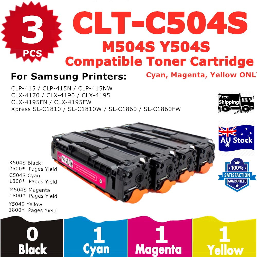 3 Pack InkSales Samsung CLP-415 CLX-4170 CLX-4195 SLC1810 CLT504S Compatible Toner Cartridge (CLT-C504S C504 SU027A) (CLT-M504S M504 SU294A) (CLT-Y504S Y504 SU504A)  (1C, 1M, 1Y)