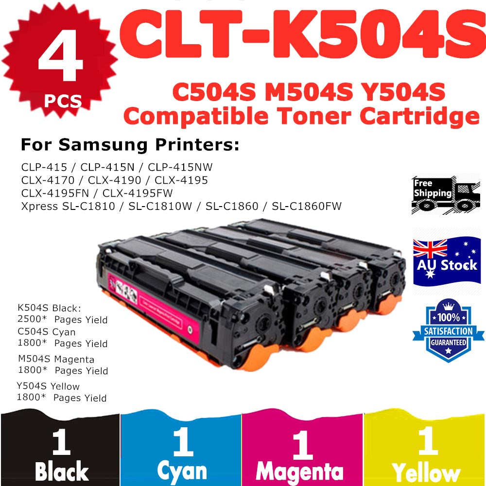 4 Pack InkSales Samsung CLP-415 CLX-4170 CLX-4195 SLC1810 CLT504S Compatible Toner Cartridge (CLT-K504S K504 SU160A) (CLT-C504S C504 SU027A) (CLT-M504S M504 SU294A) (CLT-Y504S Y504 SU504A)  (1BK, 1C, 1M, 1Y)