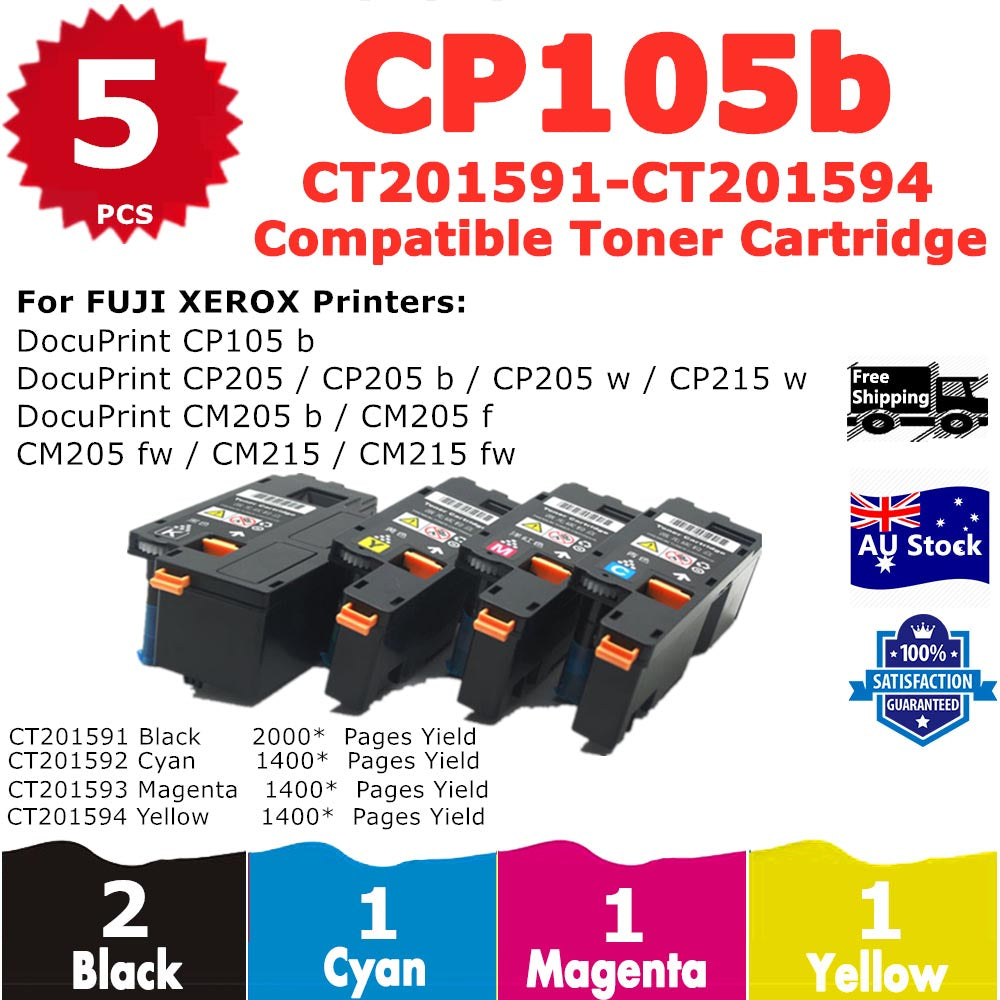 5 Pack InkSales Xerox CP105 CP205 CP215 CM205 CM215 CT201591 CT201592 CT201593 CT201594 Compatible Toner Cartridge  (2BK, 1C, 1M, 1Y)