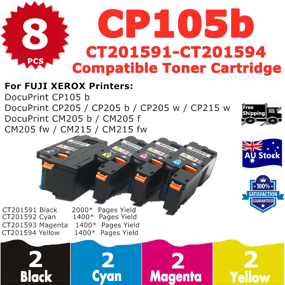 8 Pack InkSales Xerox CP105 CP205 CP215 CM205 CM215 CT201591 CT201592 CT201593 CT201594 Compatible Toner Cartridge  (2BK, 2C, 2M, 2Y)