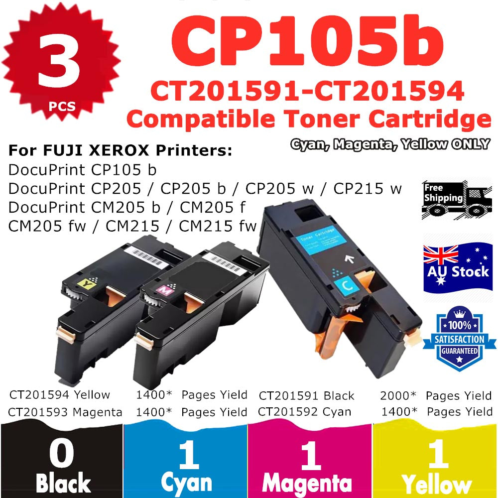 3 Pack InkSales Xerox CP105 CP205 CP215 CM205 CM215 CT201592 CT201593 CT201594 Cyan Magenta Yellow Only Compatible Toner Cartridge  (1C, 1M, 1Y)