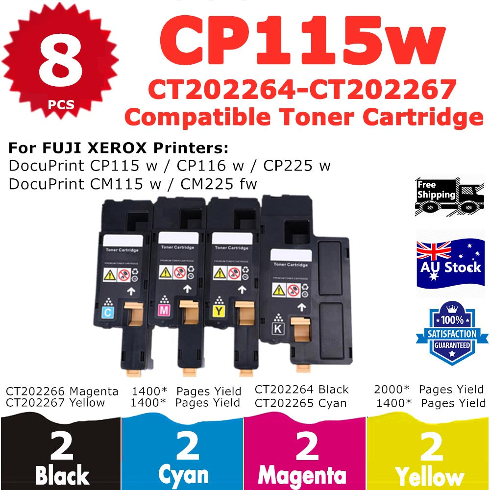 8 Pack InkSales Xerox CP115 CP116 CP225 CM115 CM225 CT202264 CT202265 CT202266 CT202267 Compatible Toner Cartridge  (2BK, 2C, 2M, 2Y)