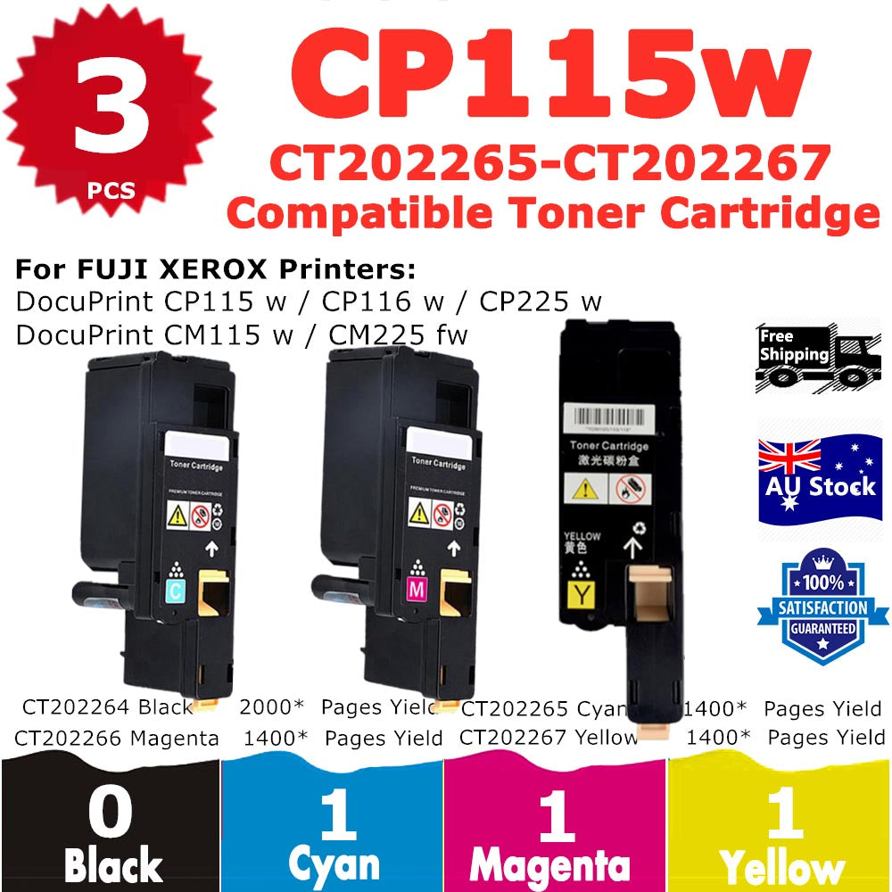 3 Pack InkSales Xerox CP115 CP116 CP225 CM115 CM225 CT202265 CT202266 CT202267 Cyan Magenta Yellow Compatible Toner Cartridge  (1C, 1M, 1Y)