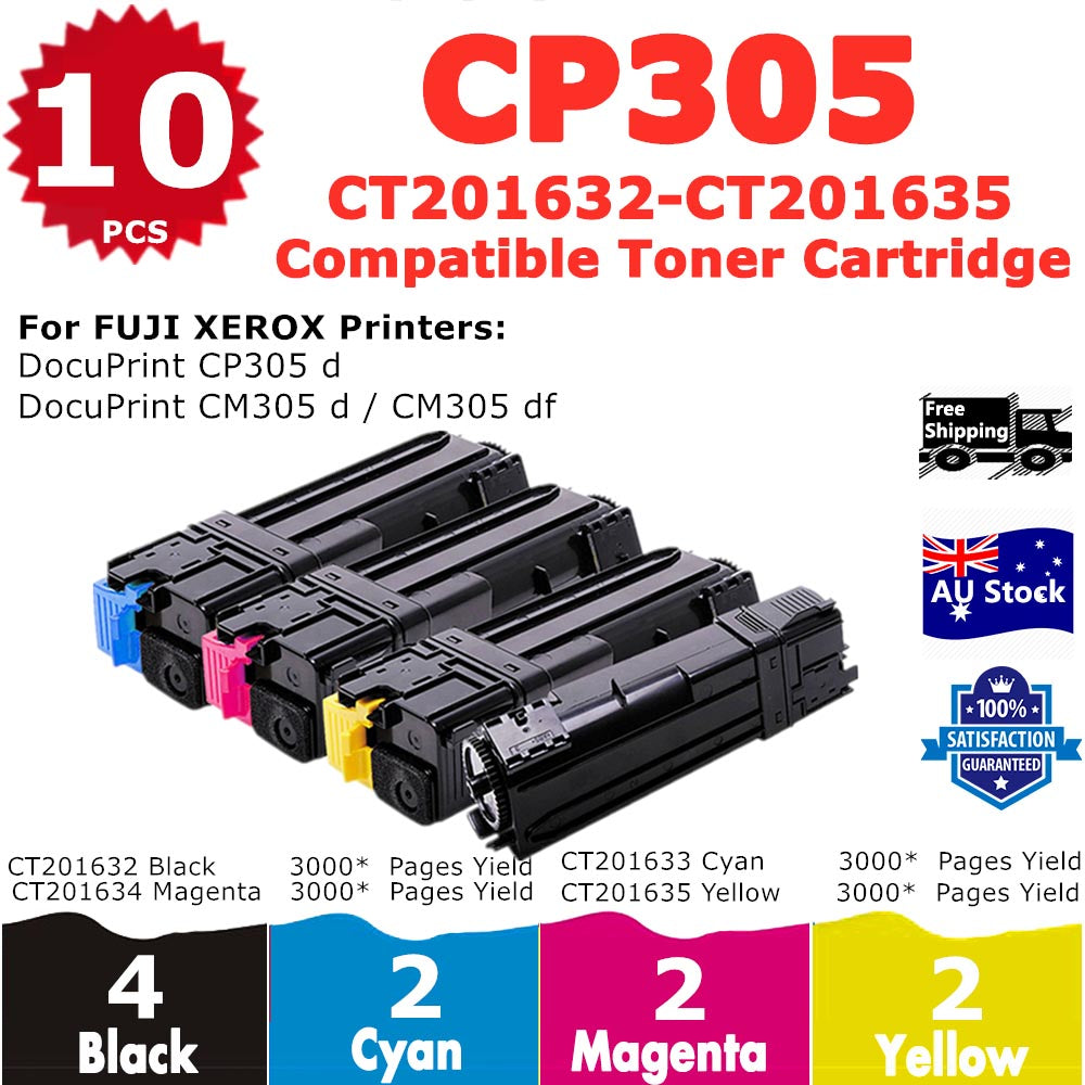 10 Pack InkSales Xerox CP305 CM305 CT201632 CT201633 CT201634 CT201635 Compatible Toner Cartridge  (4BK, 2C, 2M, 2Y)