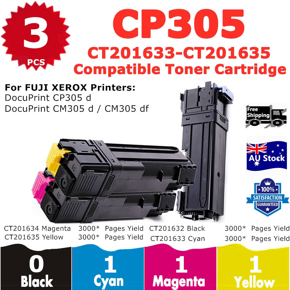 3 Pack InkSales Xerox CP305 CM305 CT201633 CT201634 CT201635 Cyan Magenta Yellow Only Compatible Toner Cartridge  (1C, 1M, 1Y)