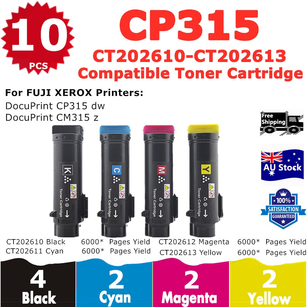 10 Pack InkSales Xerox CP315 CM315 CT202610 CT202611 CT202612 CT202613 Compatible Toner Cartridge  (4BK, 2C, 2M, 2Y)