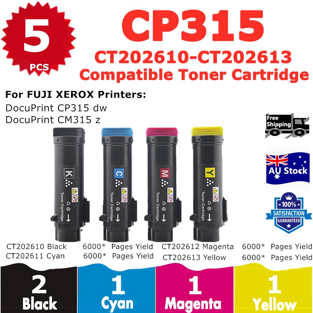 5 Pack InkSales Xerox CP315 CM315 CT202610 CT202611 CT202612 CT202613 Compatible Toner Cartridge  (2BK, 1C, 1M, 1Y)