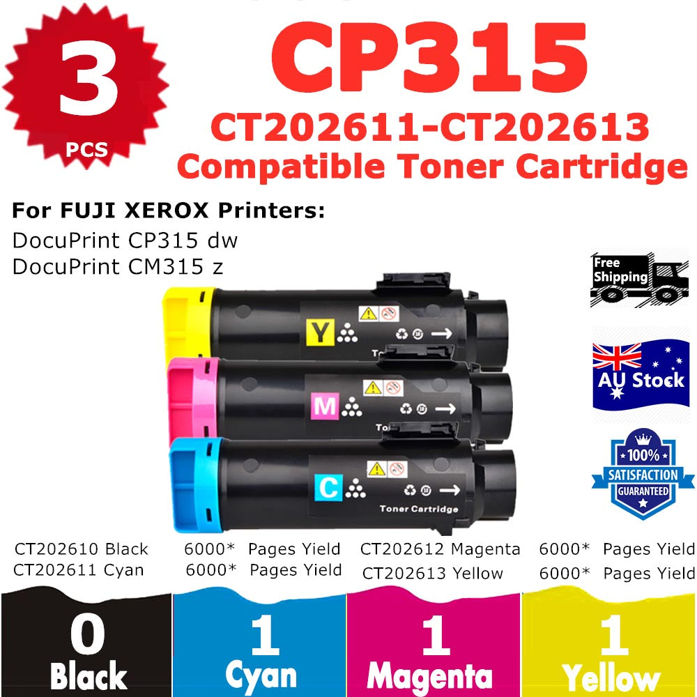 3 Pack InkSales Xerox CP315 CM315 CT202611 CT202612 CT202613 Cyan Magenta Yellow Only Compatible Toner Cartridge  (1C, 1M, 1Y)